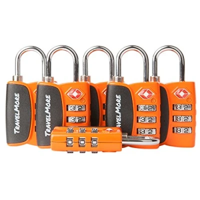 Immagine di Lucchetto TSA con Indicatore di Apertura per Valigie, Zaini, Borse da Viaggio, ecc. Lucchetti Viaggio Combinazione a 3 Cifre Confezione 6 (Arancione)