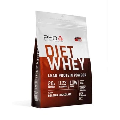 Immagine di PhD Nutrition Diet Whey Protein in Polvere 1kg Cioccolato Belga proteine del siero di latte con 17g e 5,5g BCAA per porzione, Basso contenuto zuccheri calorie
