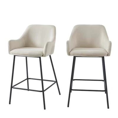 Immagine di BAÏTA Set di 2 sgabelli da bar NILS in tessuto beige e gambe metallo nero