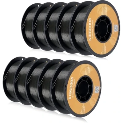 Immagine di KINGROON filamento per stampante 3D da 1,75 mm, precisione dimensionale +/ 0,03 ad alta velocità, PLA mm 1 kg, bobina di stampa (1 kg) 10 rotoli nero