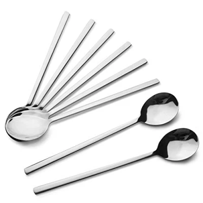 Immagine di AOOSY set di 8 cucchiai da zuppa, in acciaio inox, con manico lungo 21,6 cm, coreani per casa, cucina, ristorante