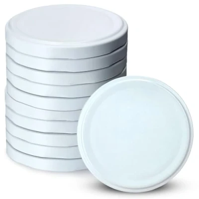 Immagine di KADAX Set di coperchi a vite per bicchieri fi 89 mm, coperchio ricambio in metallo, Twist Off con 6 denti blocco, vasetti e barattoli (10 pezzi, bianco)
