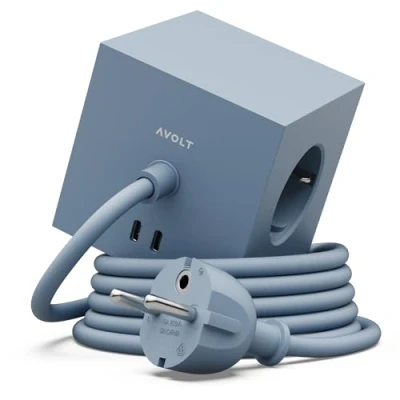 Immagine di Avolt Multipresa Cube USB C Le Prime Prese Di Design al Mondo 3 e 2 Porte Piede Magnetico Che Aderisce Quasi Ovunque (Blu, 1.8m)