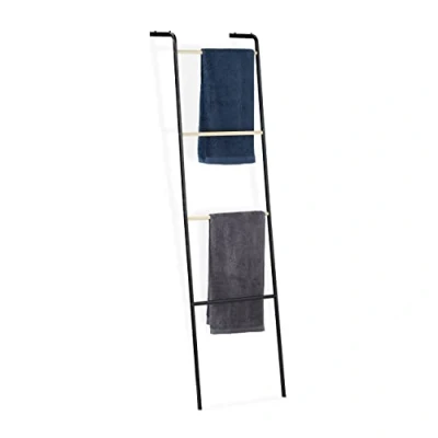 Immagine di Relaxdays Scala Portasciugamani in Metallo, 4 Aste, per Asciugamani e Indumenti, Salvaspazio, HxLxP: 160x40x26 cm, Nero