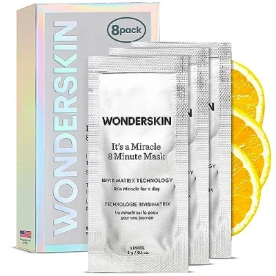 Immagine di Wonderskin 8 Minute Mask, Maschera Idratante per il Viso, Anti Invecchiamento con Vitamina C, Confezione da