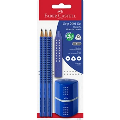 Immagine di FABER CASTELL 580023 Set di matite Grip 2001, 5 pezzi con 3 matite, gomma e temperino, blu