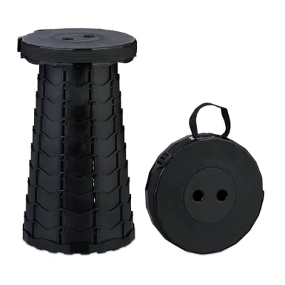 Immagine di Relaxdays Sgabello Pieghevole Portatile, HLP 44,5 x 25 cm, Sedia da Campeggio Regolabile in Altezza Viaggio Nero