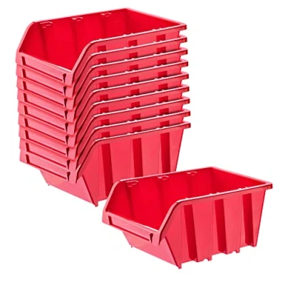 Immagine di KADAX Cassetta impilabile per officina, in plastica PP, scatola diverse misure, riporre gli attrezzi, portaoggetti, oggetti (rosso, 10 pezzi, 230