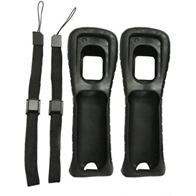 Immagine di 2 x Custodia in silicone con cinturino da polso per telecomando Nintendo Wii (nero)