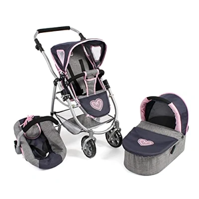 Immagine di Bayer Chic 2000 637 26 Passeggino combinato per bambole Emotion 3 in 1, colore: grigio melange