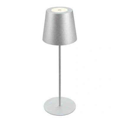 Immagine di Briloner lampada da tavolo LED senza fili con touch, dimmerabile a livelli, regolabile in altezza, comodino, lettura, tavolo, esterno, 36x10,5 cm, color argento