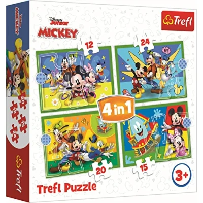 Immagine di Trefl 4in1, 4, 12 a 24 Elementi Personaggi Disney, Topolino e Amici, Diversi Gradi di Difficoltà, per Bambini dai 3 anni Puzzle, Colore Mickey, 34616