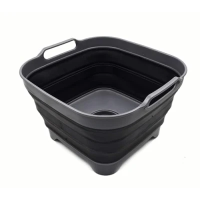 Immagine di SAMMART Pentola pieghevole da 10 l con tappo di scarico, lavabo pieghevole, vasca portatile per lavare i piatti, vassoio salvaspazio cucina (1, grigio/nero)
