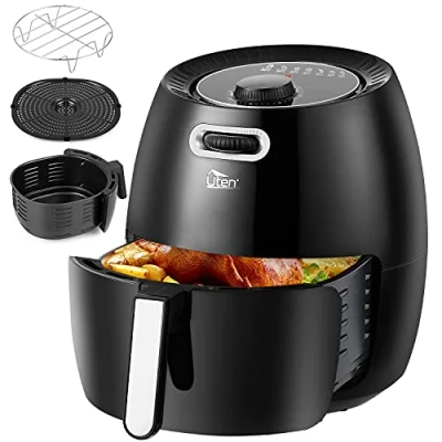 Immagine di Friggitrice ad Aria Calda 6,5 litri, Uten Air Fryer con Più Accessori e Ricette PDF, Tempo Temperatura Personalizzati, PFOA BPA Free, XXL, 1800W