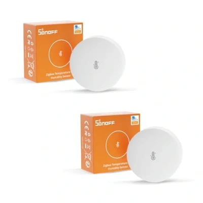 Immagine di SONOFF Mini sensore di temperatura e umidità 2pcs, richiede un hub, Zigbee, per il monitoraggio remoto la domotica, termometro wireless igrometro, compatibile con Apple HomeKit, Alexa, IFTTT