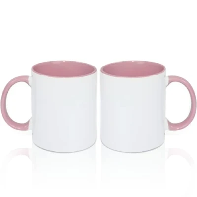 Immagine di MR.R Set di 2 tazze da caffè vuote per sublimazione, 325 ml, tazza bianca con interno e manico colore rosa