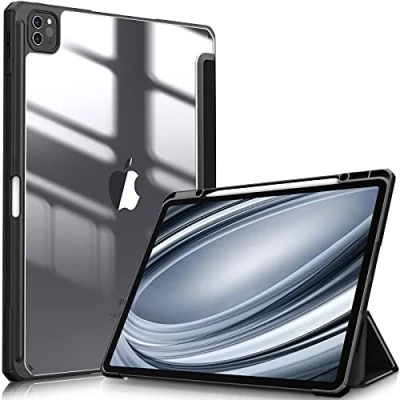 Immagine di FINTIE Custodia per iPad Pro 12.9&quot; (6a Generazione 2022) [Built in Pencil Holder] Antiurto Sottile Case Posteriore Trasparente Cover 2021/2020/2018, Nero