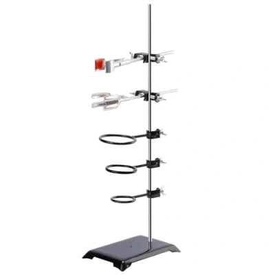 Immagine di stonylab Set di Supporti per Laboratorio, Acciaio Utensili Metallici con Asta (60 cm L), Morsetto Buretta a 4 Punte, Anello Storta, Matraccio e Testa Boss