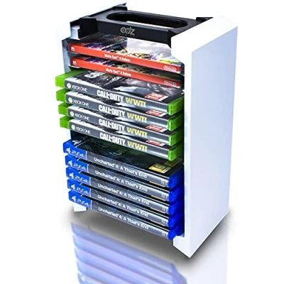 Immagine di ADZ Game Storage Tower Torre di archiviazione universale per giochi Memorizza 12 dischi gioco o Blu Ray Rack PS4, PS5, Xbox One, Series X/S, Switch e custodie