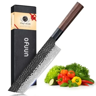 Immagine di oFuun Coltello da Cucina Nakiri Professionale 18 cm, Chef Giapponese Damasco, in Acciaio Inossidabile ad Alto Tenore di Carbonio VG 10, Manico Palissandro e Confezione Regalo