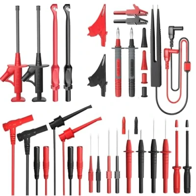 Immagine di 25 Pcs Puntali per Multimetro Test Lead Circuito Tensione con Clip Alligatore Sonda Tester Grabber a Molla, Spina Banana ed Forcella