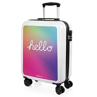 Immagine di ITACA Set Valigia Media e Bagaglio a Mano. Valigie Rigide per Viaggi Aereo Trolley Rigida con Lucchetto, Bianco Ciao