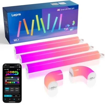 Immagine di Lepro WL1 AI RGB LED Luci da Parete, Illuminazione Generata dall&#039;AI, Smart WiFi，Riconoscimento di Espressioni Facciali e Sync Musicale,Controllo Vocale per Gaming Room，8 Pezzi 4 Angoli