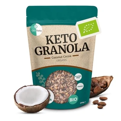 Immagine di Go Keto BIO Granola Coconut Cocoa 290g Low Carb Muesli per una deliziosa colazione keto, con scaglie di cocco, noci, frutta, semi girasole e zucca, vegan, senza glutine