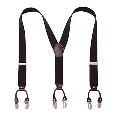 Immagine di KANGDAI Robusto Uomini Braces 6 Fibbie Y Indietro 10 colori Suspendenti regolabili elastici durevoli Forti clip metalliche (Nero)