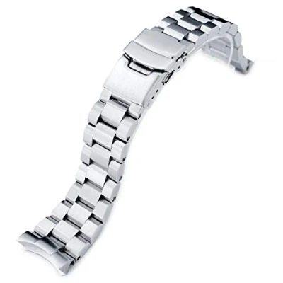 Immagine di MiLTAT Hexad SS221803B040(DE) Cinturino per orologio in acciaio inox 316L, 22 mm, Seiko SKX007, fibbia subacquea finitura spazzolata, argento, L