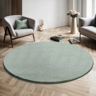 Immagine di the carpet il Tappeto Relax moderno soffice a pelo corto, lato inferiore antiscivolo, lavabile fino 30 gradi, morbidissimo, effetto pelliccia, verde, 120 x cm rotondo