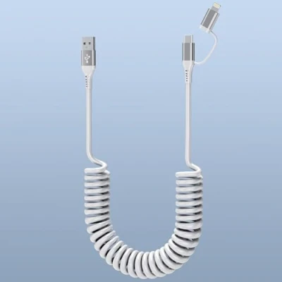Immagine di Cavo Lightning USB C 2 in 1 Spirale [MFi e 3A Dati] a compatibile con Carplay Android Auto, di ricarica Phone corto i 16 15 14/Android/Galaxy