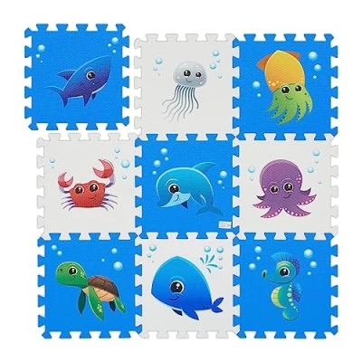 Immagine di Relaxdays Tappeto Gioco Bambini, Tappetone Puzzle 9 Tasselli con Animali, Tappetino per Gattonare, Play Mat, Colorato, 0,7 m²