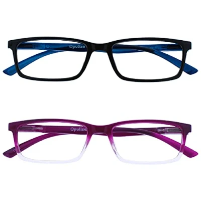 Immagine di OPULIZE See Occhiali Filtro Set da 2 Luce Blu Montatura Stretta Cerniere a Molla Migliorano il Sonno Gaming Computer Anti Riflesso Nero Viola Uomo Donna BB9 15 +0.00