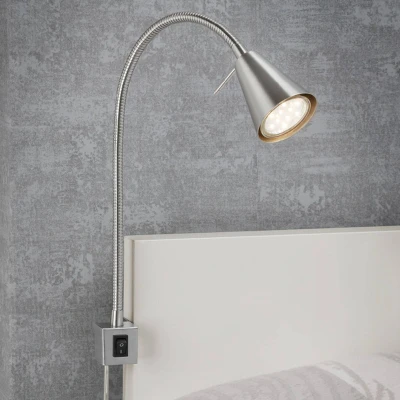 Immagine di Briloner lampada da letto a LED Leuchten, con braccio flessibile, incl. interruttore on/off, 4,7 watt. 400 lumen, 3.000 Kelvin, W, nichel opaco