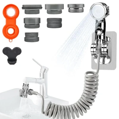 Immagine di Doccetta per Lavandino Bagno con Tubo Estensibile 3M Doccino Cucina Doccia,Doccetta Bidet Set Soffione Doccia 6 Adattatore e Bide
