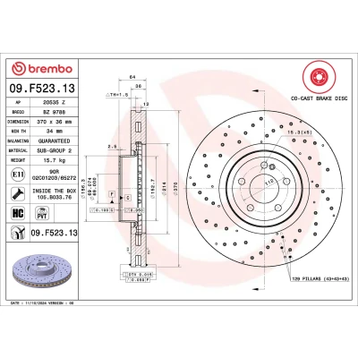 Immagine di BREMBO disco freno Prime 370mm 36mm 5 perforato/ventilazione interna, del a due pezzi, Tazza in acciaio 09.F523.13