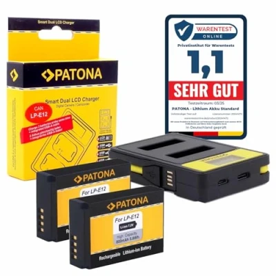 Immagine di PATONA LP E12 Batteria con caricatore 141652 (cavo USB completamente integrato), compatibile Canon EOS 100D M M10 M50 M100 M200 PowerShot SX70 HS