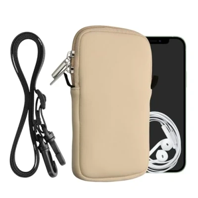Immagine di kwmobile Custodia in Neoprene con Zip per Smartphone Portacellulare a Tracolla Porta Cellulare da Collo Universale Borsa Cover Telefono crema