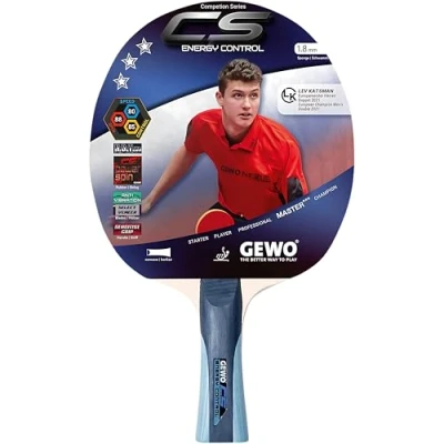 Immagine di GEWO CS Energy Control Racchetta da ping pong approvata ITTF con rivestimento controllato e caratteristiche di rotazione elevate, concava, spugna 1,8 mm, rosso nero