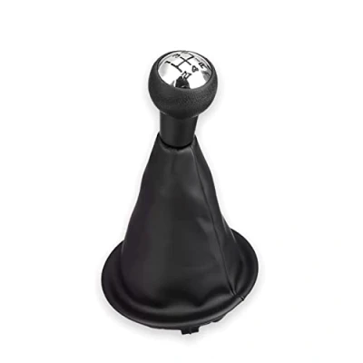 Immagine di 1neiSmartech Set Pomello 5 marce e Cuffia in Similpelle Nera con Ghiera di Ritenzione per Leva Cambio Compatibile auto Citroen Berlingo III dal 2008 Peugeot Partner