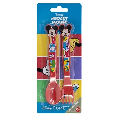 Immagine di Set di 2 posate per bambini riutilizzabili in plastica composta da forchetta e cucchiaio Topolino