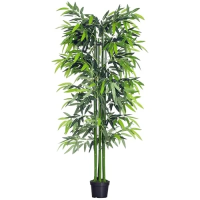 Immagine di Outsunny Pianta di Bambù Artificiale in Vaso da 180cm, Decorazione per Casa, Ufficio, Interni ed Esterni