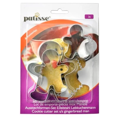 Immagine di Patisse 02017 Set di formine per Biscotti Gingerbread Man, Acciaio Inox, Argento, 10 x cm, 3 unità