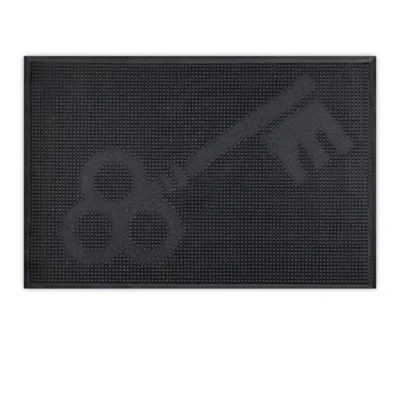 Immagine di Relaxdays Zerbino in Gomma da Esterni e Interni, 40x60 cm, Antiscivolo, Design a Chiave, Borchie Rilievo, Ingresso, Nero