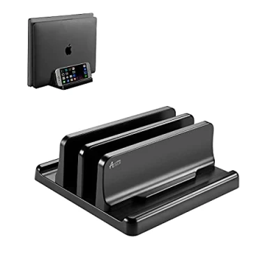 Immagine di supporto verticale a doppio slot per laptop con dock regolabile, salvaspazio MacBook e compatibile tutti i computer MacBook, Surface, Chromebook gaming
