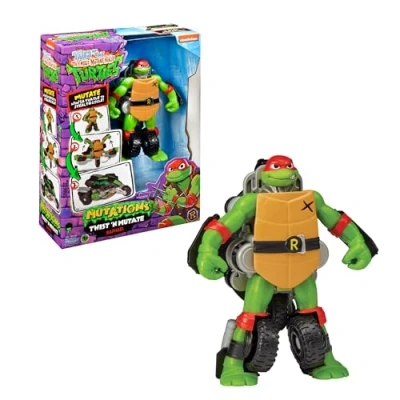 Immagine di Giochi Preziosi Turtles Veicolo Raffaello Tartarughe Ninja Caos Mutante, Moto Trasformabile In Action Figure 15 Cm, Per Bambini A Partire Dai 4 Anni