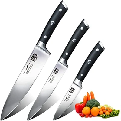Immagine di SHAN ZU Set di Coltelli da Cucina,Giapponesi 3 Pezzi Tedesco Acciaio Inox Ultra Affilati Compreso Coltello Cucina 20 cm Universali 15 per Frutta 9,5