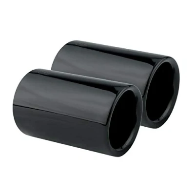 Immagine di L&amp;P 2 terminali di scarico in acciaio nero inox lucidato a specchio e cromato plug play pronti all&#039;uso codice articolo A307 compatibile con 1 serie F20 F21 F22 3 F30 F31 F34