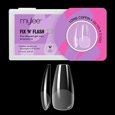 Immagine di Mylee Fix &amp; Flash Soft Gel Tips [Ballerina Lunghe] Copertura Totale, Morbido, Estensioni per Unghie in Gel, Flessibili e Resistenti, 12 Misure, 552 Pezzi, Adatte a Tutte le
